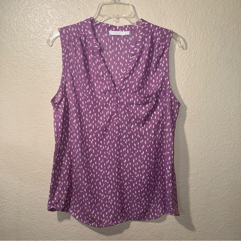 Lush Lilac Sleeveless Blouse Women’s M Pocket V Neck Career Casual